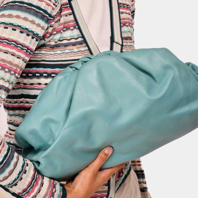 Pre Owned Bottega Veneta Teal Leather Large Classic Pouch