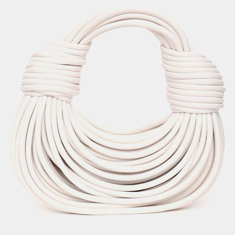 Pre Owned Bottega Veneta White Double Knot Leather Top Handle