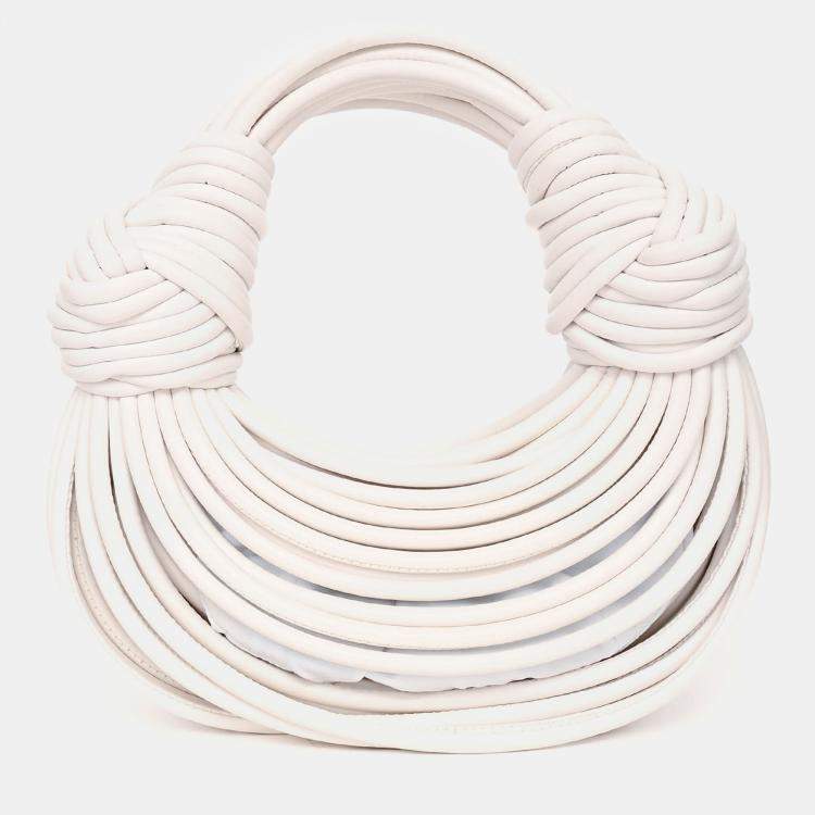 Pre Owned Bottega Veneta White Double Knot Leather Top Handle