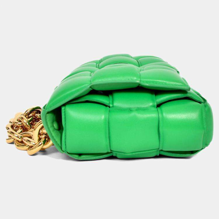 Pre Owned Bottega Veneta Green Leather Padded Cassette on Chain