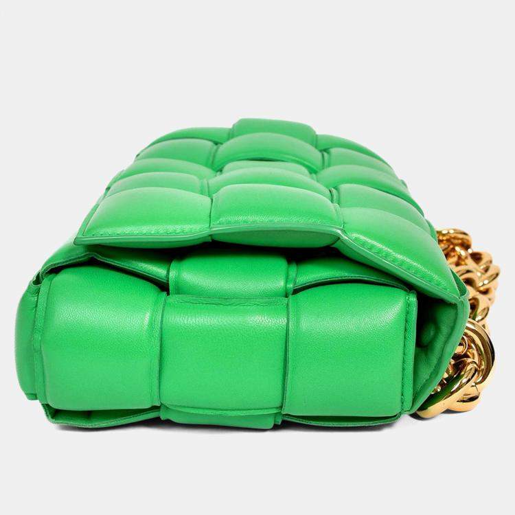Pre Owned Bottega Veneta Green Leather Padded Cassette on Chain