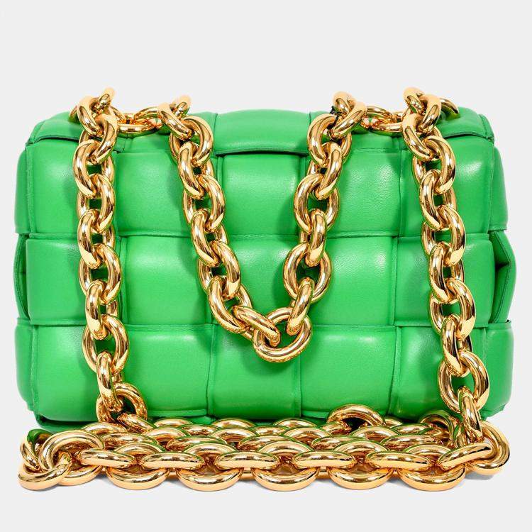 Pre Owned Bottega Veneta Green Leather Padded Cassette on Chain