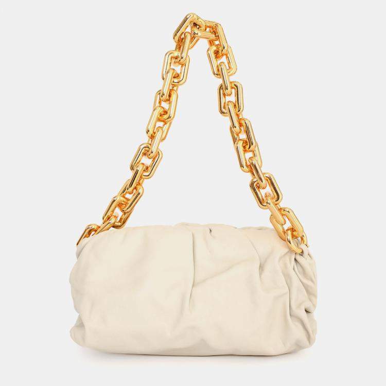 Pre Owned Bottega Veneta White Leather The Chain Pouch Bag