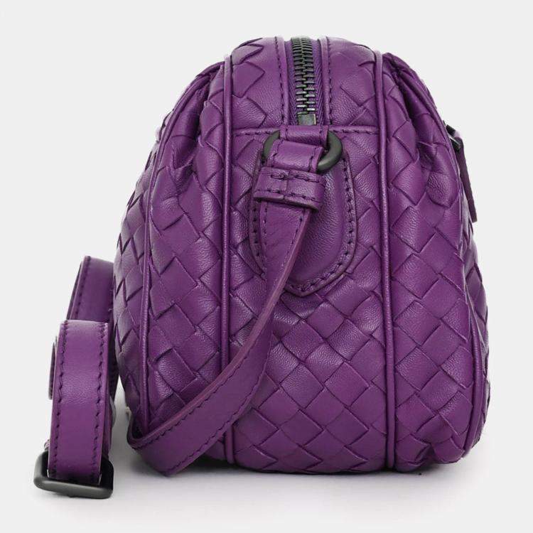 Pre Owned Bottega Veneta Purple Intrecciato Leather Camera Crossbody Bag