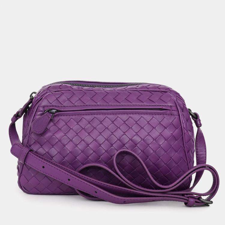 Pre Owned Bottega Veneta Purple Intrecciato Leather Camera Crossbody Bag