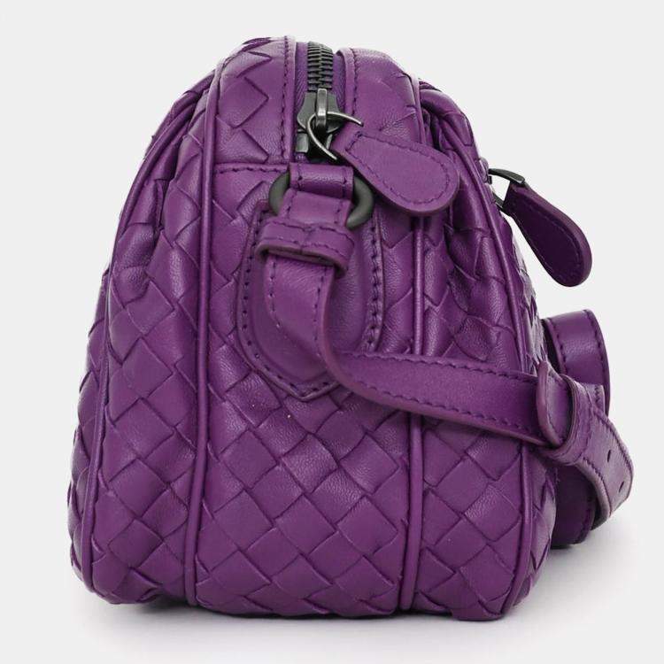 Pre Owned Bottega Veneta Purple Intrecciato Leather Camera Crossbody Bag