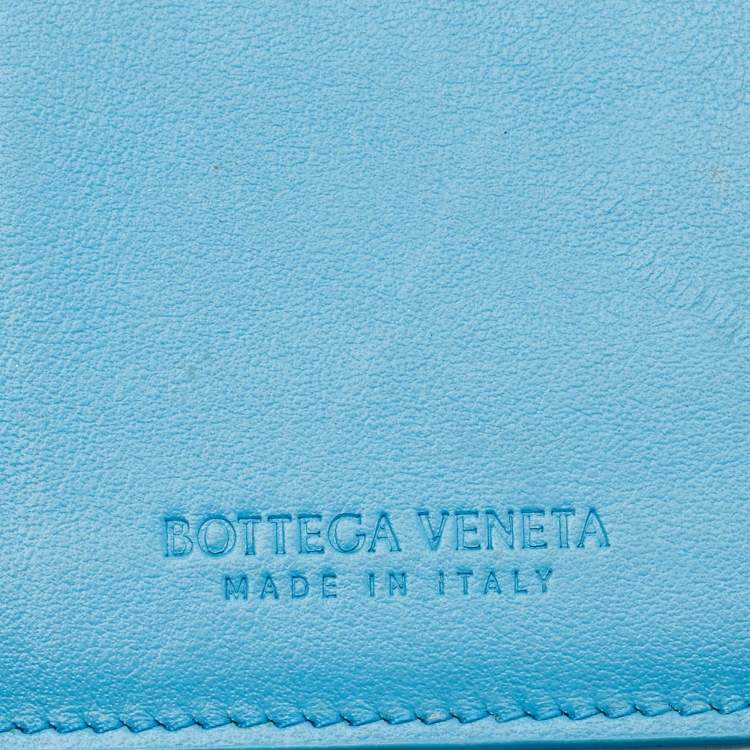 Pre Owned Bottega Veneta Light Blue Intrecciato Leather French Flap Wallet