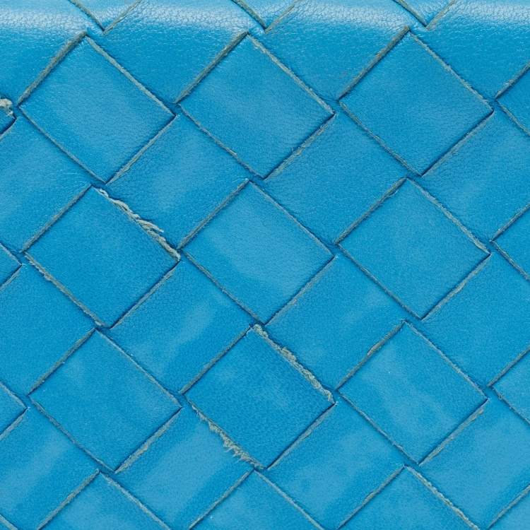 Pre Owned Bottega Veneta Light Blue Intrecciato Leather French Flap Wallet