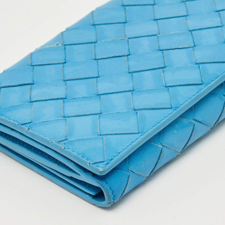 Pre Owned Bottega Veneta Light Blue Intrecciato Leather French Flap Wallet