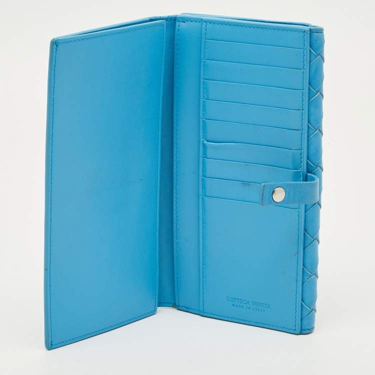 Pre Owned Bottega Veneta Light Blue Intrecciato Leather French Flap Wallet