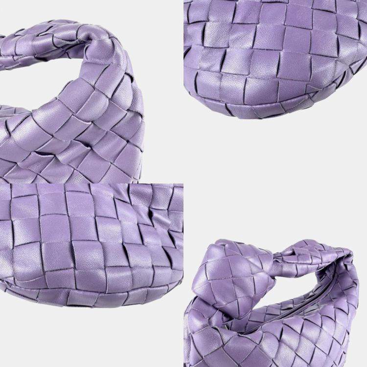 Pre Owned Bottega Veneta Mini Jodie Intrecciato Leather Handbag In Purple