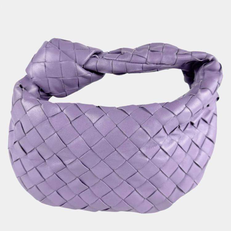 Pre Owned Bottega Veneta Mini Jodie Intrecciato Leather Handbag In Purple