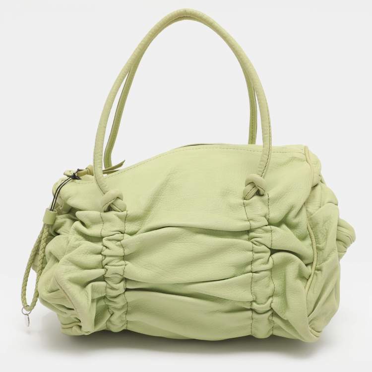 Pre Owned Bottega Veneta Green Leather Satchel