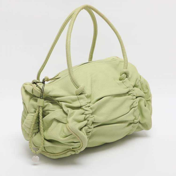 Pre Owned Bottega Veneta Green Leather Satchel