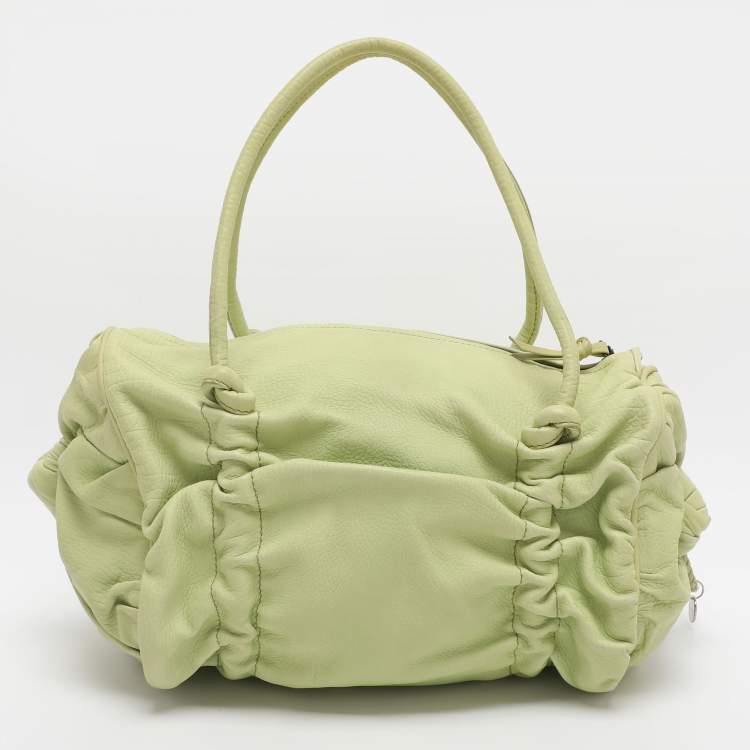 Pre Owned Bottega Veneta Green Leather Satchel