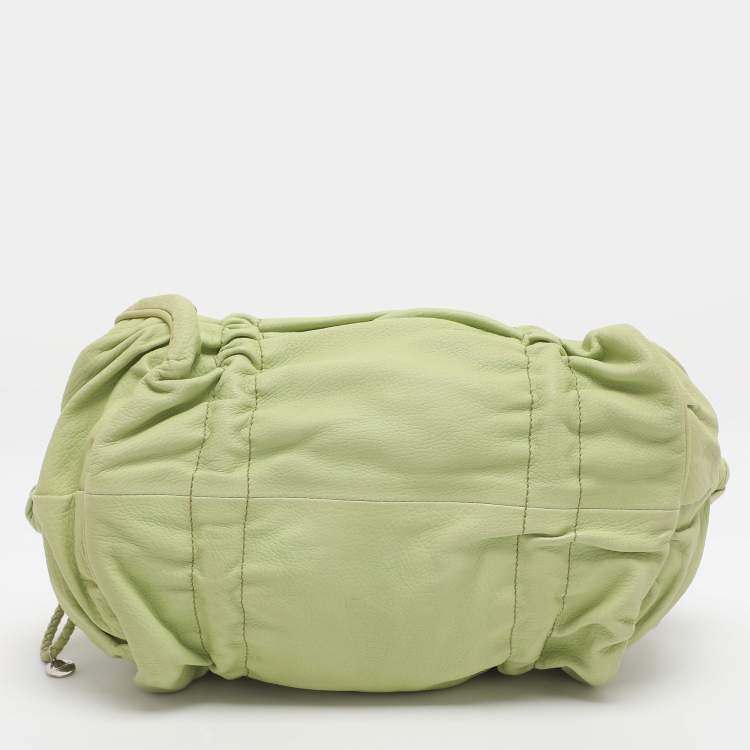 Pre Owned Bottega Veneta Green Leather Satchel