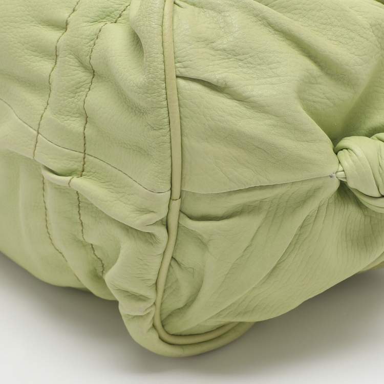 Pre Owned Bottega Veneta Green Leather Satchel