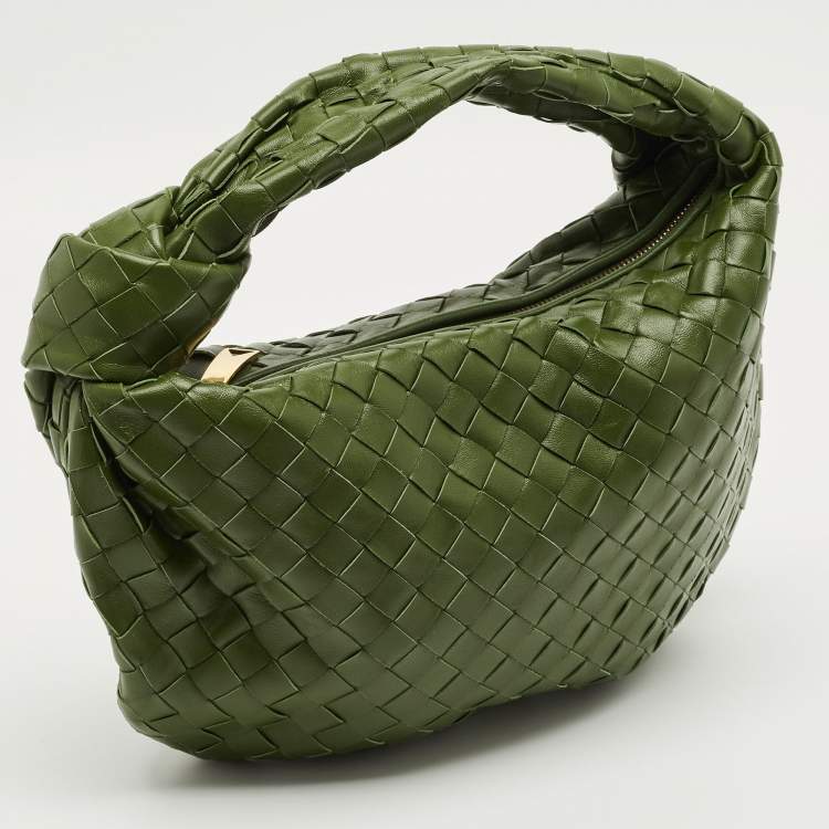 Pre Owned Bottega Veneta Jodie Small Olive Green Intrecciato Leather Hobo