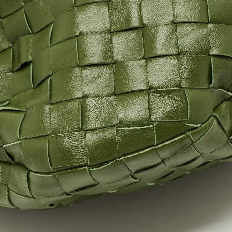 Pre Owned Bottega Veneta Jodie Small Olive Green Intrecciato Leather Hobo