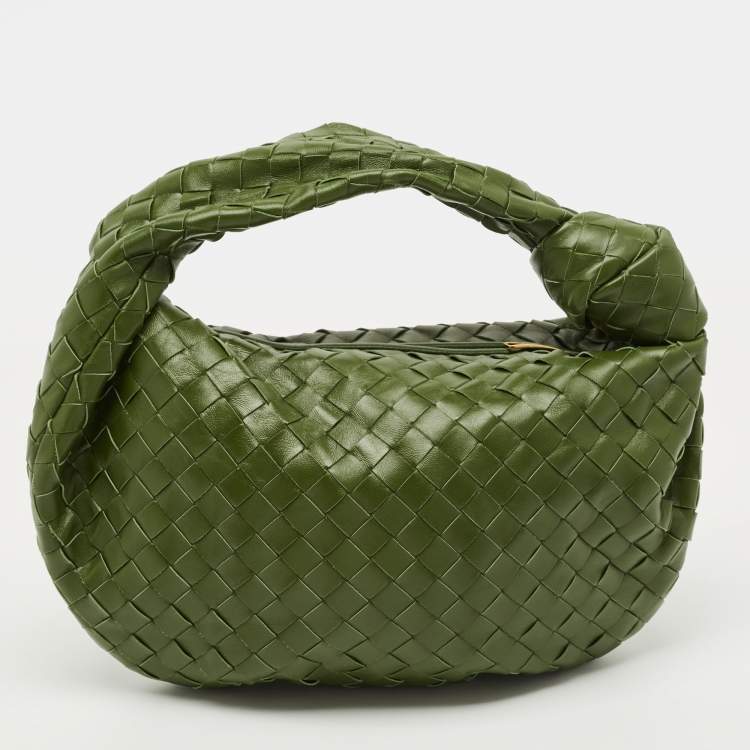 Pre Owned Bottega Veneta Jodie Small Olive Green Intrecciato Leather Hobo