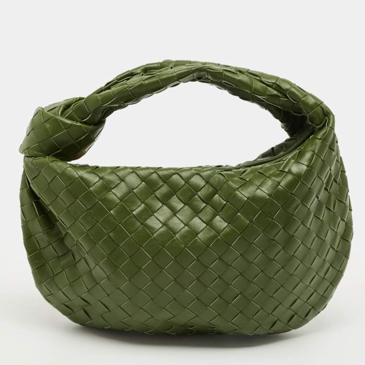 Pre Owned Bottega Veneta Jodie Small Olive Green Intrecciato Leather Hobo