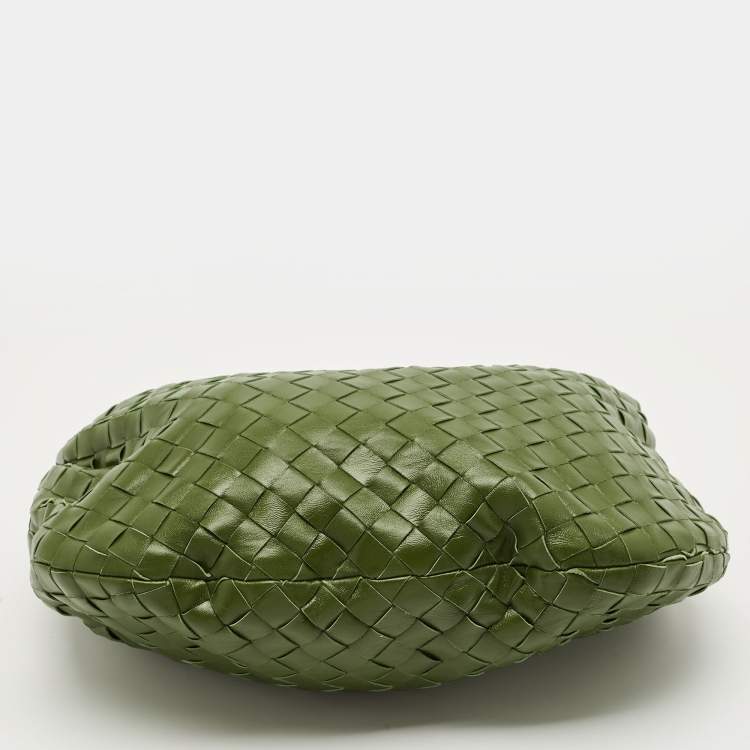 Pre Owned Bottega Veneta Jodie Small Olive Green Intrecciato Leather Hobo