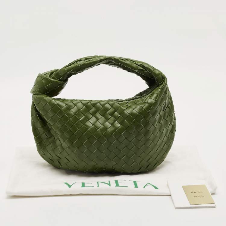 Pre Owned Bottega Veneta Jodie Small Olive Green Intrecciato Leather Hobo