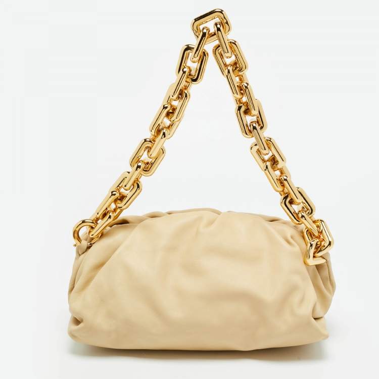 Pre Owned Bottega Veneta The Chain Pouch Beige Leather Bag