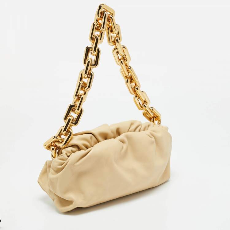 Pre Owned Bottega Veneta The Chain Pouch Beige Leather Bag