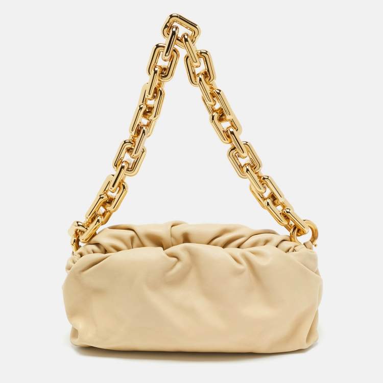 Pre Owned Bottega Veneta The Chain Pouch Beige Leather Bag
