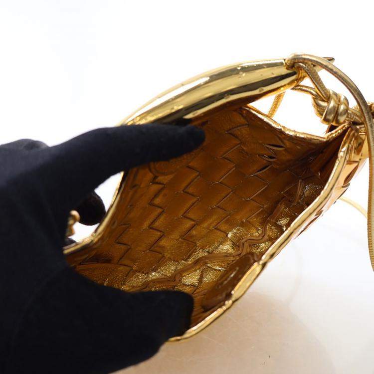 Pre Owned Bottega Veneta Mini Gold Leather Sardine