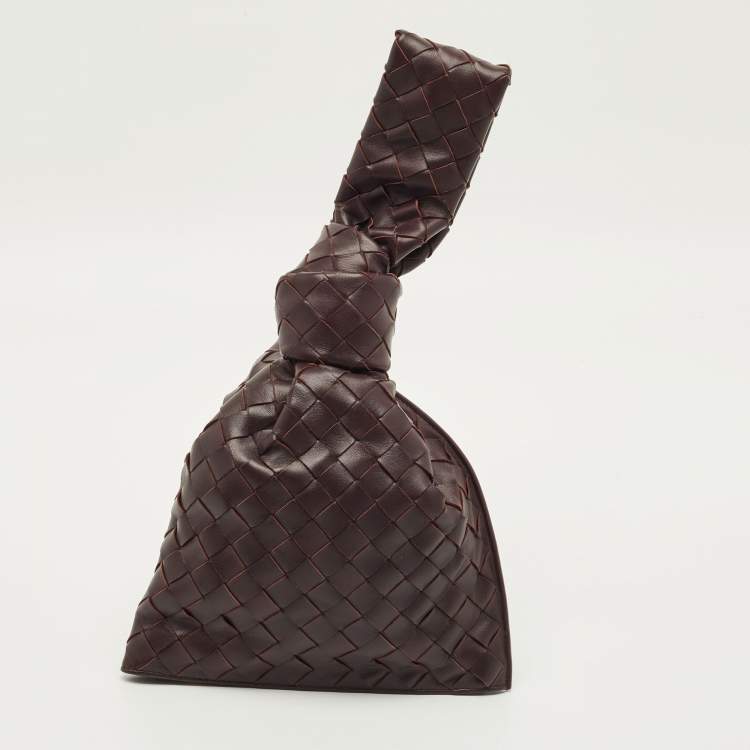 Pre Owned Bottega Veneta BV Twist Dark Burgundy Intrecciato Leather Clutch