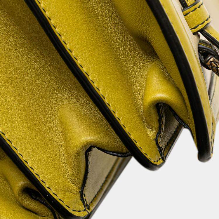 Pre Owned Bottega Veneta Brown Yellow Bicolor Leather City Knot Shoulder Bag