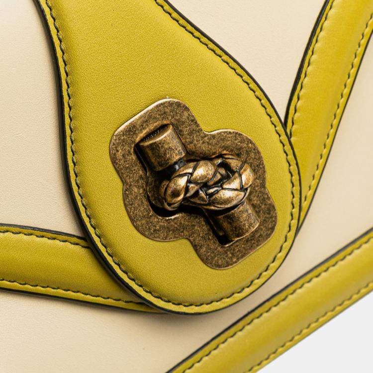 Pre Owned Bottega Veneta Brown Yellow Bicolor Leather City Knot Shoulder Bag