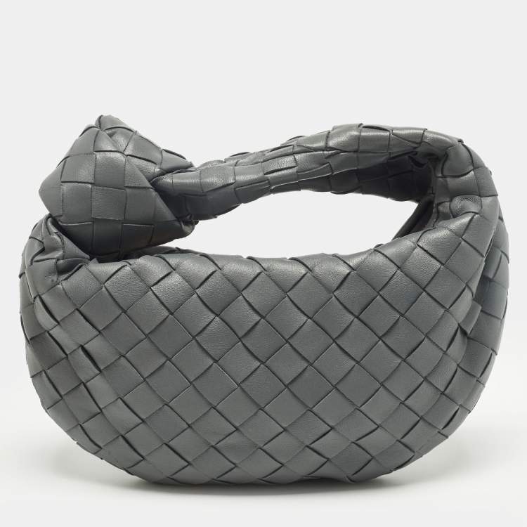 Pre Owned Bottega Veneta Jodie Mini Grey Intrecciato Leather Hobo