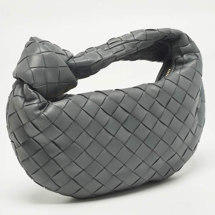 Pre Owned Bottega Veneta Jodie Mini Grey Intrecciato Leather Hobo