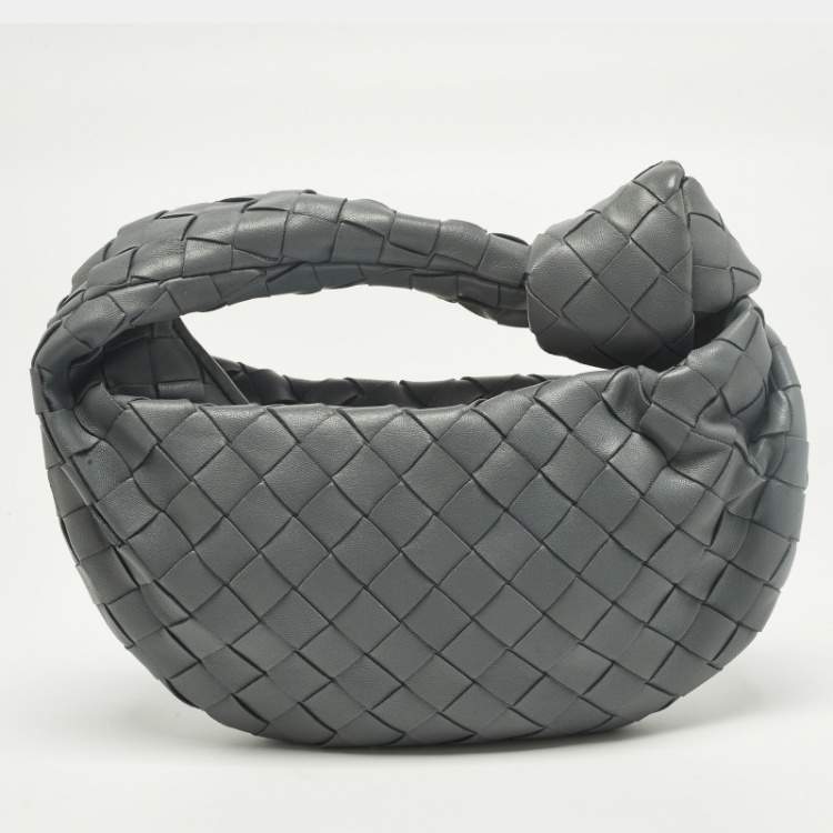 Pre Owned Bottega Veneta Jodie Mini Grey Intrecciato Leather Hobo
