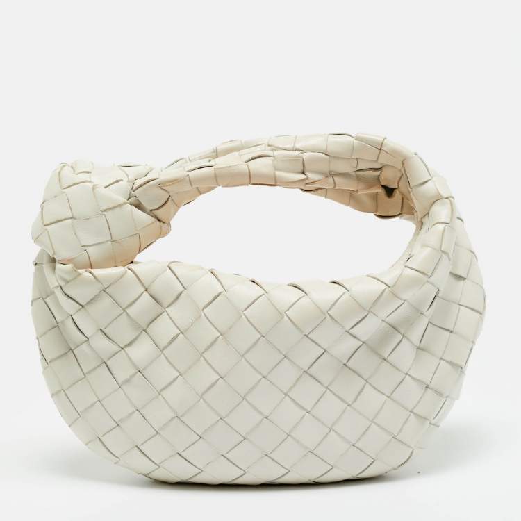 Pre Owned Bottega Veneta Mini BV Jodie White Intrecciato Leather Hobo