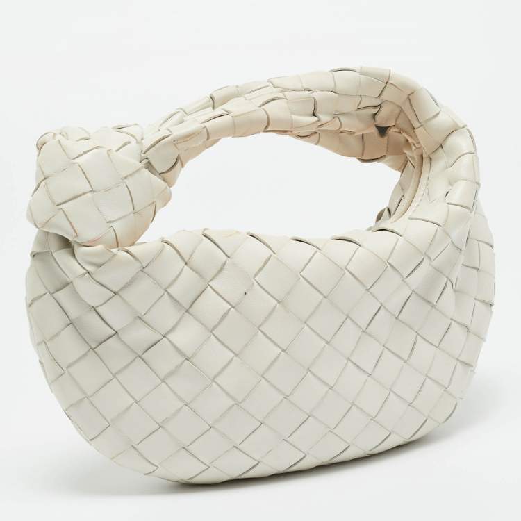 Pre Owned Bottega Veneta Mini BV Jodie White Intrecciato Leather Hobo