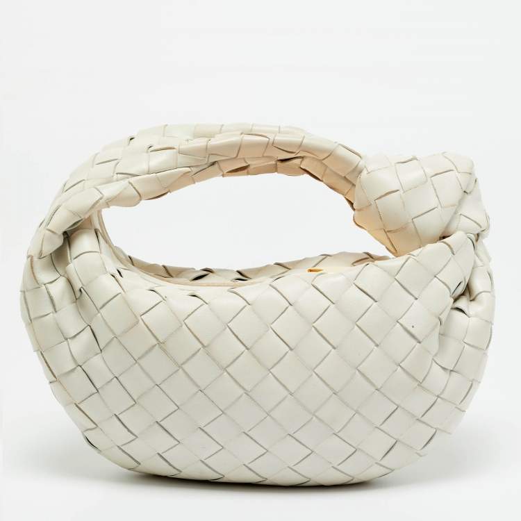 Pre Owned Bottega Veneta Mini BV Jodie White Intrecciato Leather Hobo