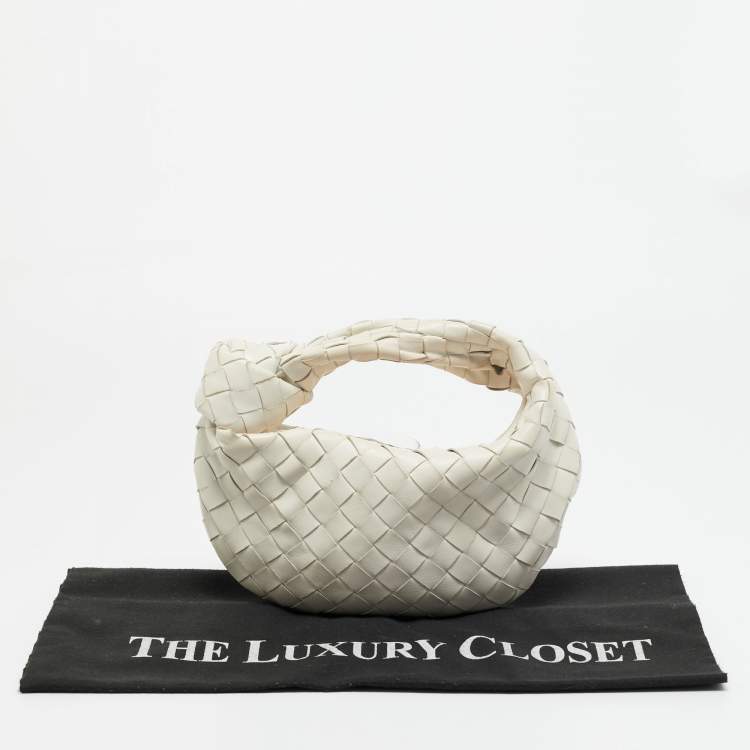 Pre Owned Bottega Veneta Mini BV Jodie White Intrecciato Leather Hobo