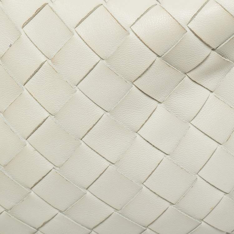 Pre Owned Bottega Veneta Mini BV Jodie White Intrecciato Leather Hobo