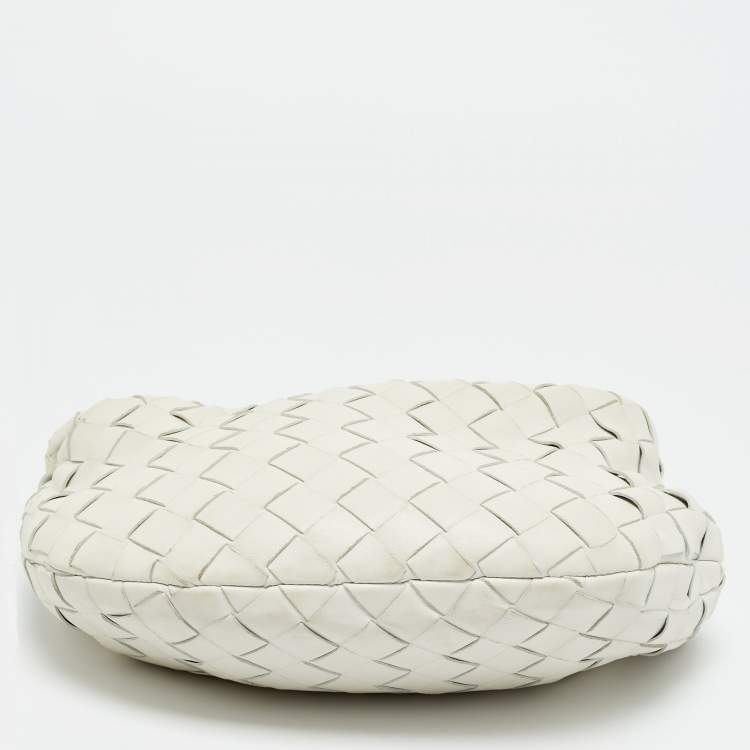 Pre Owned Bottega Veneta Mini BV Jodie White Intrecciato Leather Hobo