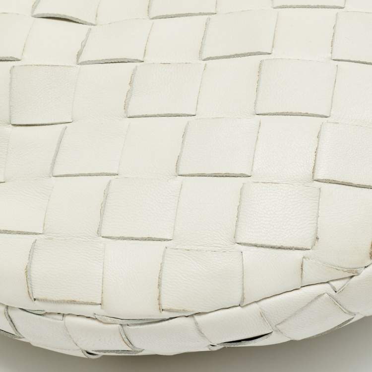 Pre Owned Bottega Veneta Mini BV Jodie White Intrecciato Leather Hobo
