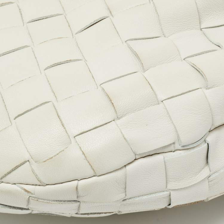 Pre Owned Bottega Veneta Mini BV Jodie White Intrecciato Leather Hobo