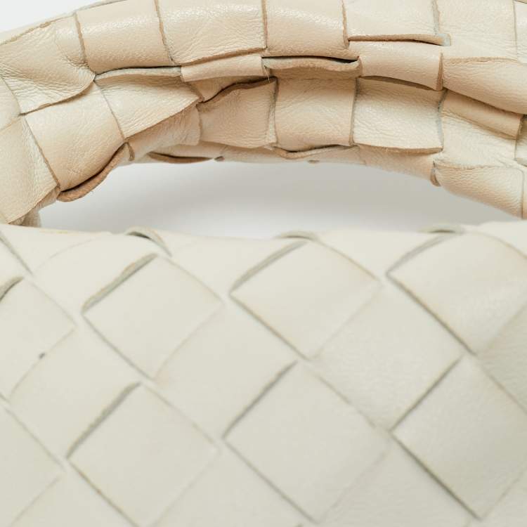 Pre Owned Bottega Veneta Mini BV Jodie White Intrecciato Leather Hobo
