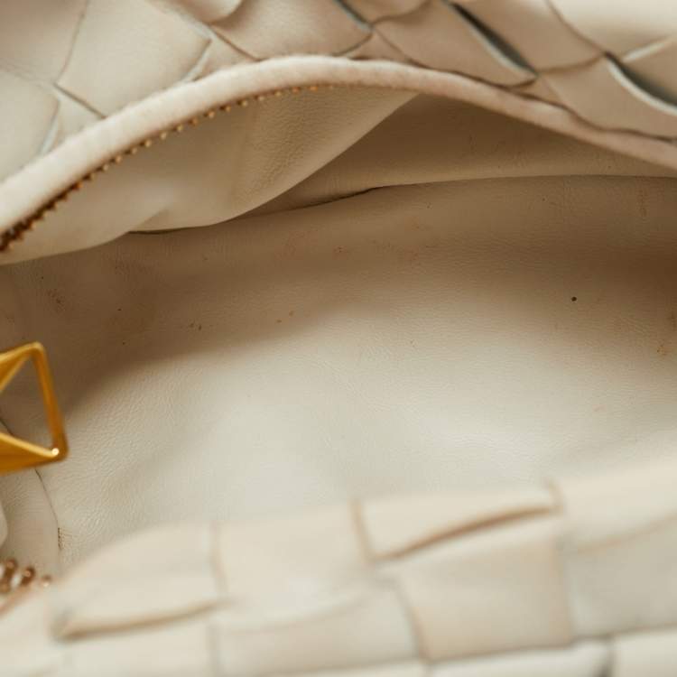 Pre Owned Bottega Veneta Mini BV Jodie White Intrecciato Leather Hobo