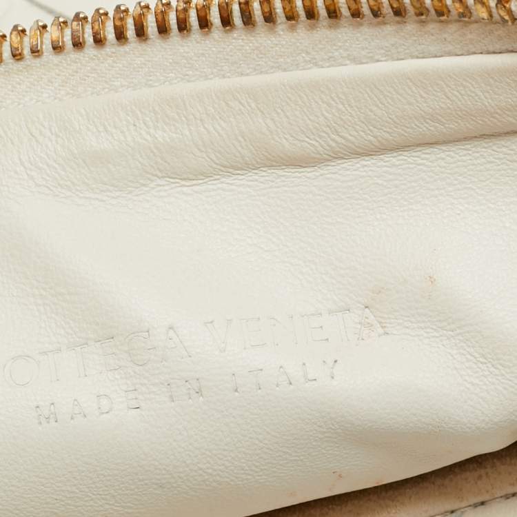 Pre Owned Bottega Veneta Mini BV Jodie White Intrecciato Leather Hobo
