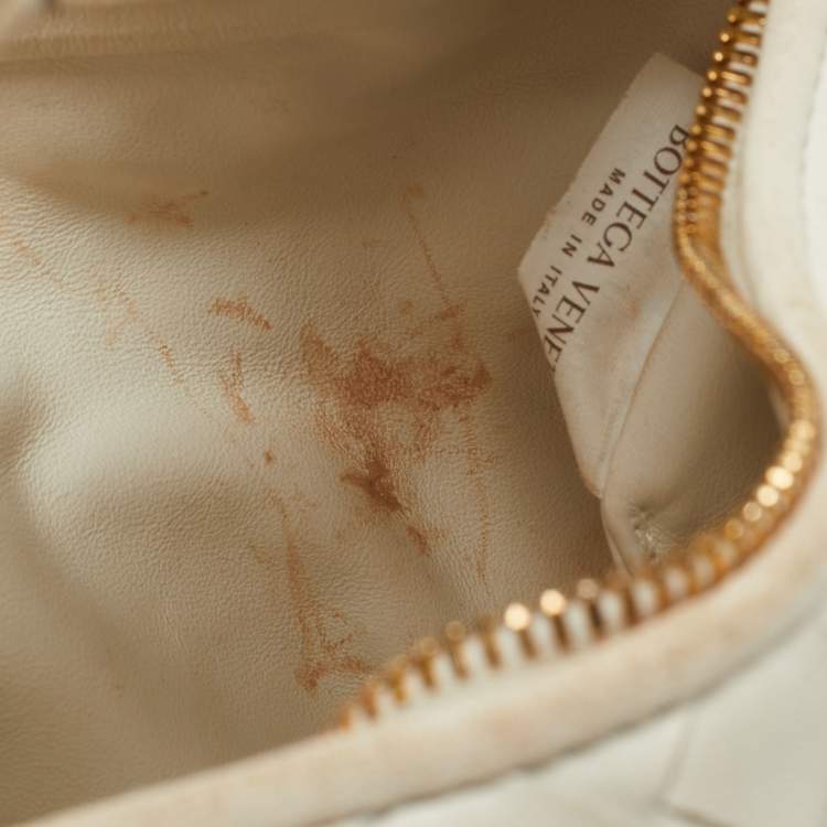 Pre Owned Bottega Veneta Mini BV Jodie White Intrecciato Leather Hobo