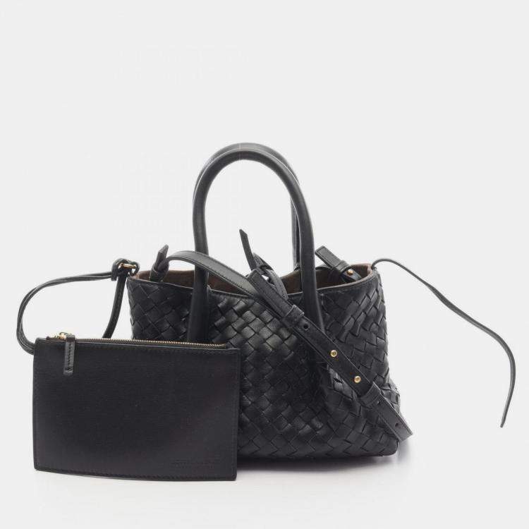 Pre Owned Bottega Veneta Small Pinacoteca Handbag Leather Black
